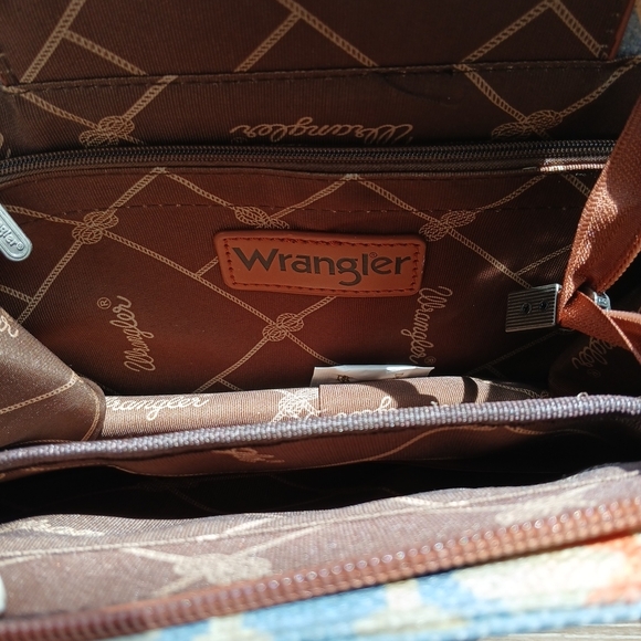 Wrangler Light Blue & Tan Navajo Canvas Tote Purse Handbag Southwestern NEW - Picture 5 of 5